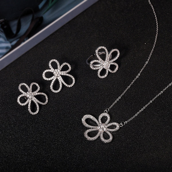 S925 Sterling Silver Five Petal Jewellery Set