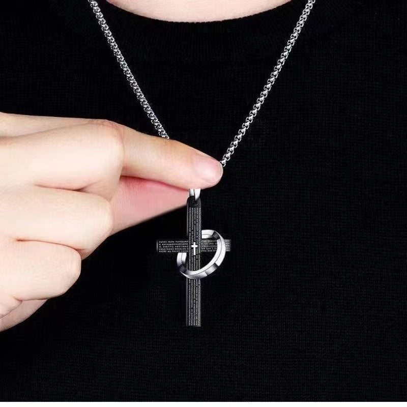 Fashion Jewelry Cross Scripture Ring Necklace