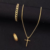 Men's Cross Necklace Ring Bracelet Suit